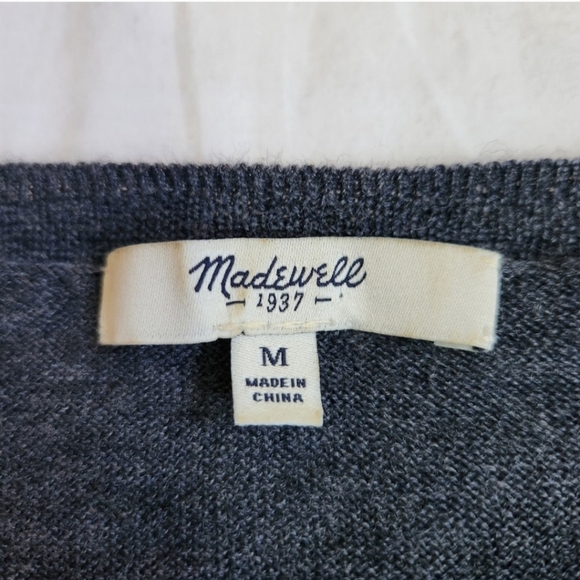 Madewell First Draft Varsity Stripe Merino Wool V-Neck Sweater Gray Size M - Picture 8 of 13